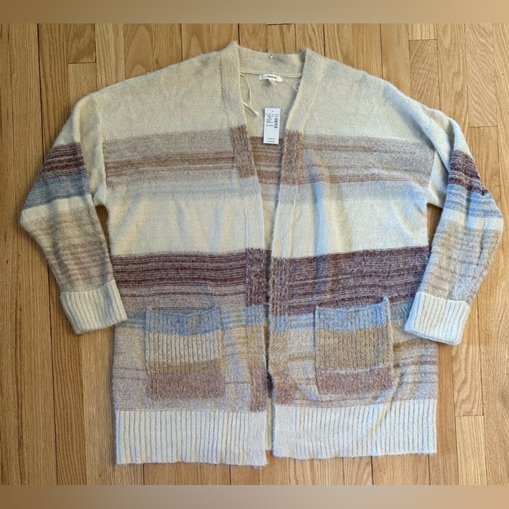 NWT Cardigan Sweater, Beige/Blue/Brown Stripes, Size XXL